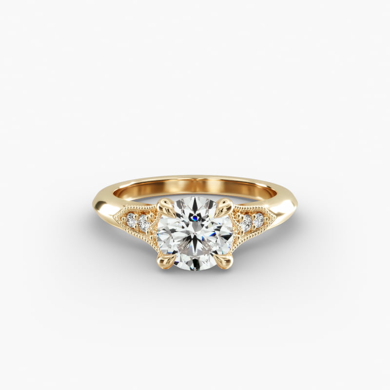 14K Yellow Gold Art Deco Inspired Fleur-De-Lis Pavé Engagement Ring
