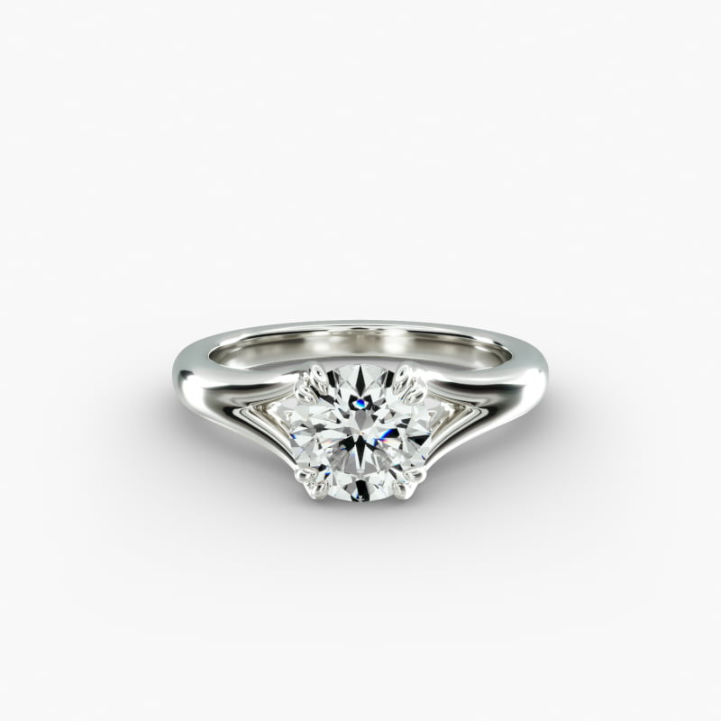 14K White Gold Split Shank Double Claw Solitaire Engagement Ring