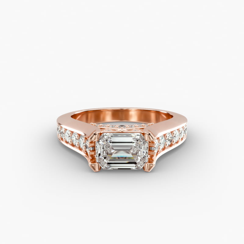 14K Rose Gold East West Graduated Pavé Engagement Ring
