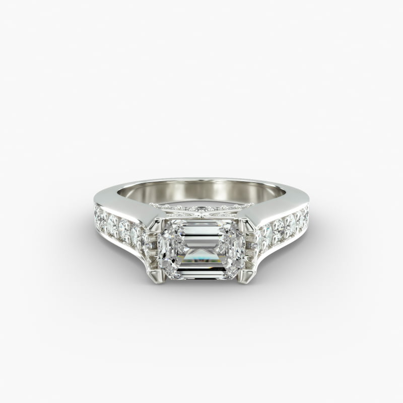Platinum East West Graduated Pavé Engagement Ring