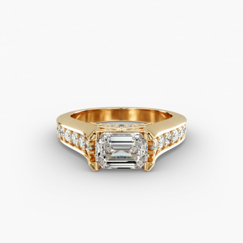 14K Yellow Gold East West Graduated Pavé Engagement Ring