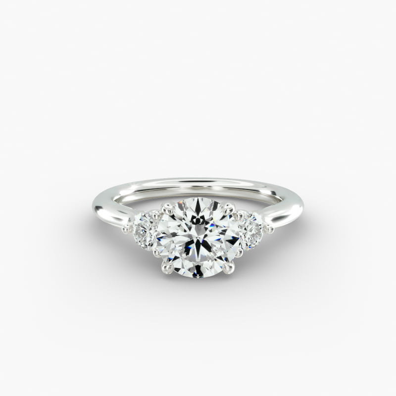 14K White Gold Classic Round Shape Three Stone Engagement Ring
