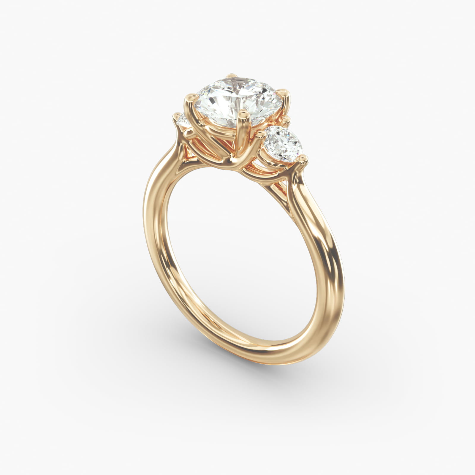 18K Yellow Gold Classic Round Shape Three Stone Engagement