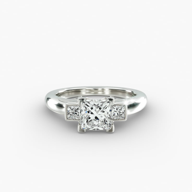 Princess Cut Diamond Three Stone Engagement Ring In 14K White Gold
