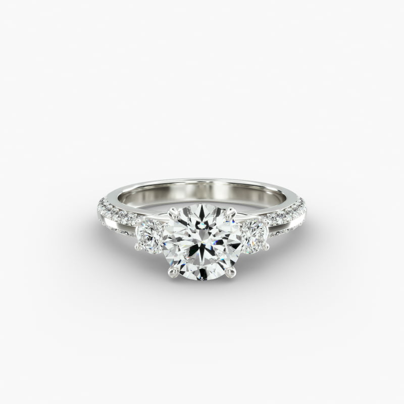Flowering Diamond Three Stone Engagement Ring In 14K White Gold