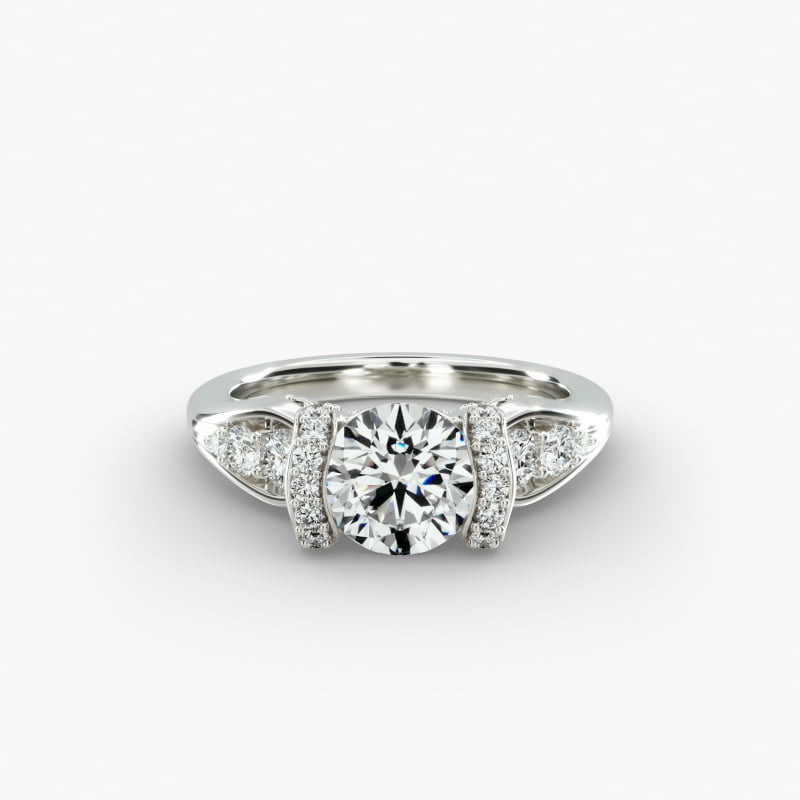 Half Bezel Set Flowering Tension Engagement Ring In 14K White Gold