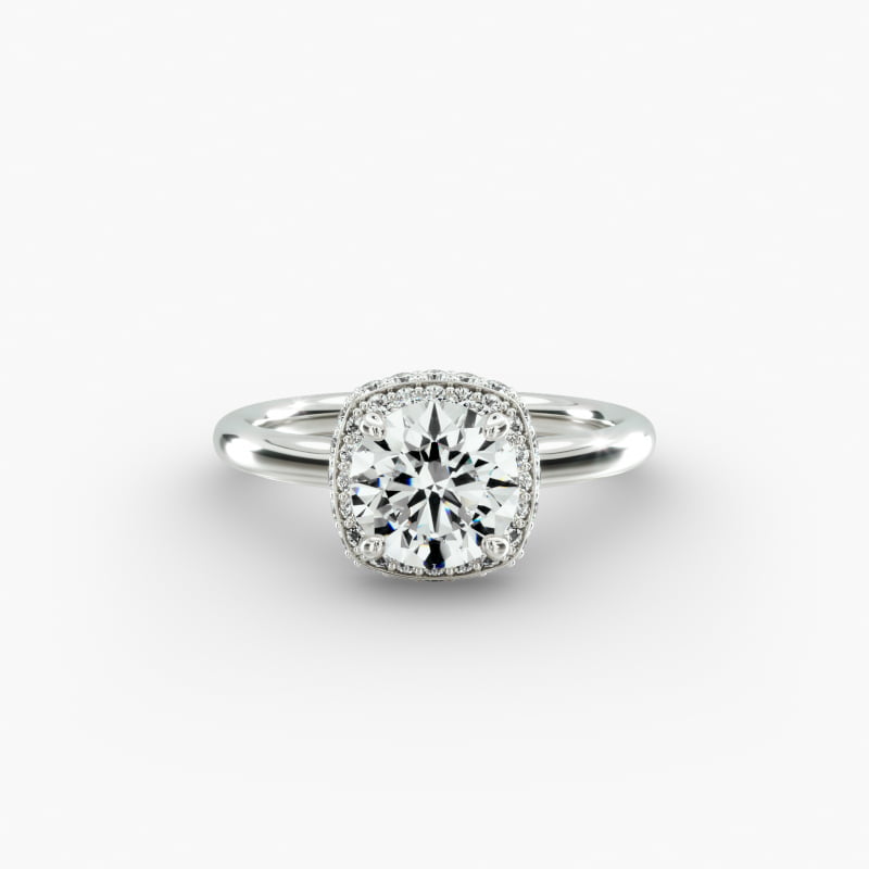 14K White Gold Cushion Outline Roll Over Diamond Halo Engagement Ring