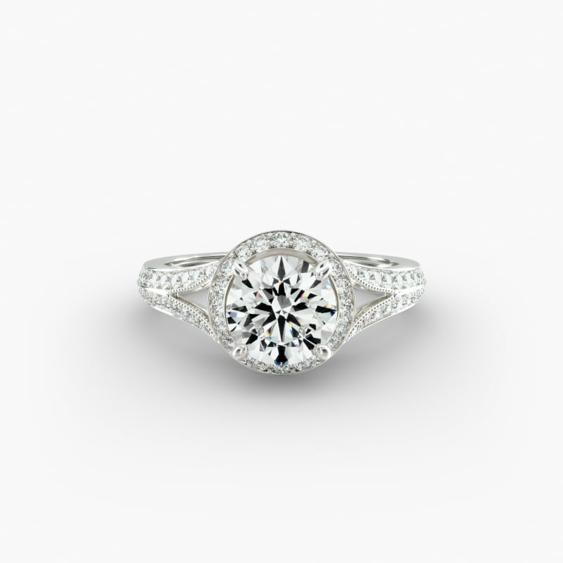 14K White Gold Flowering Tulip Diamond Halo Engagement Ring