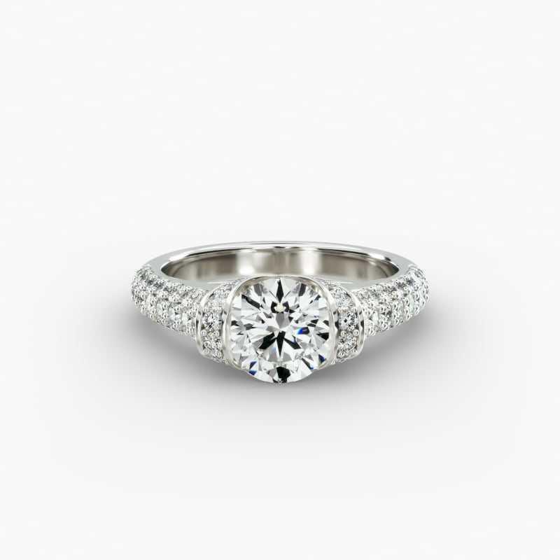 Half Bezel Diamond Pavé Engagement Ring In 14K White Gold