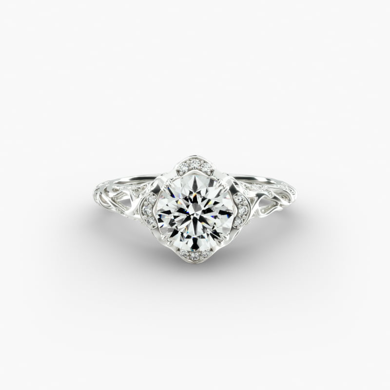 14K White Gold Diamond Filigree Engagement Ring