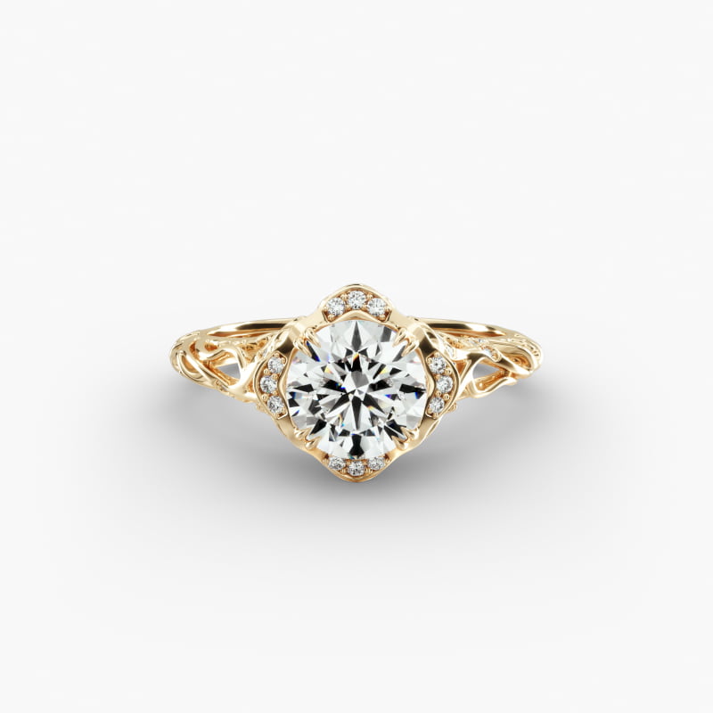 14K Yellow Gold Diamond Filigree Engagement Ring