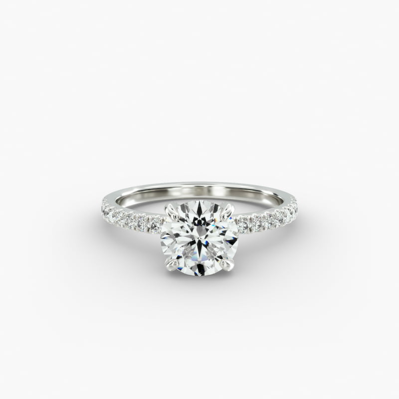 14K White Gold Petite Pavé Crown Diamond Engagement Ring