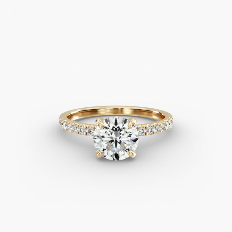 14K Yellow Gold Petite Pavé Crown Diamond Engagement Ring