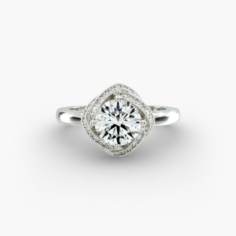 Infinity Milgrain Halo Vintage-Style Engagement Ring In 14K White Gold