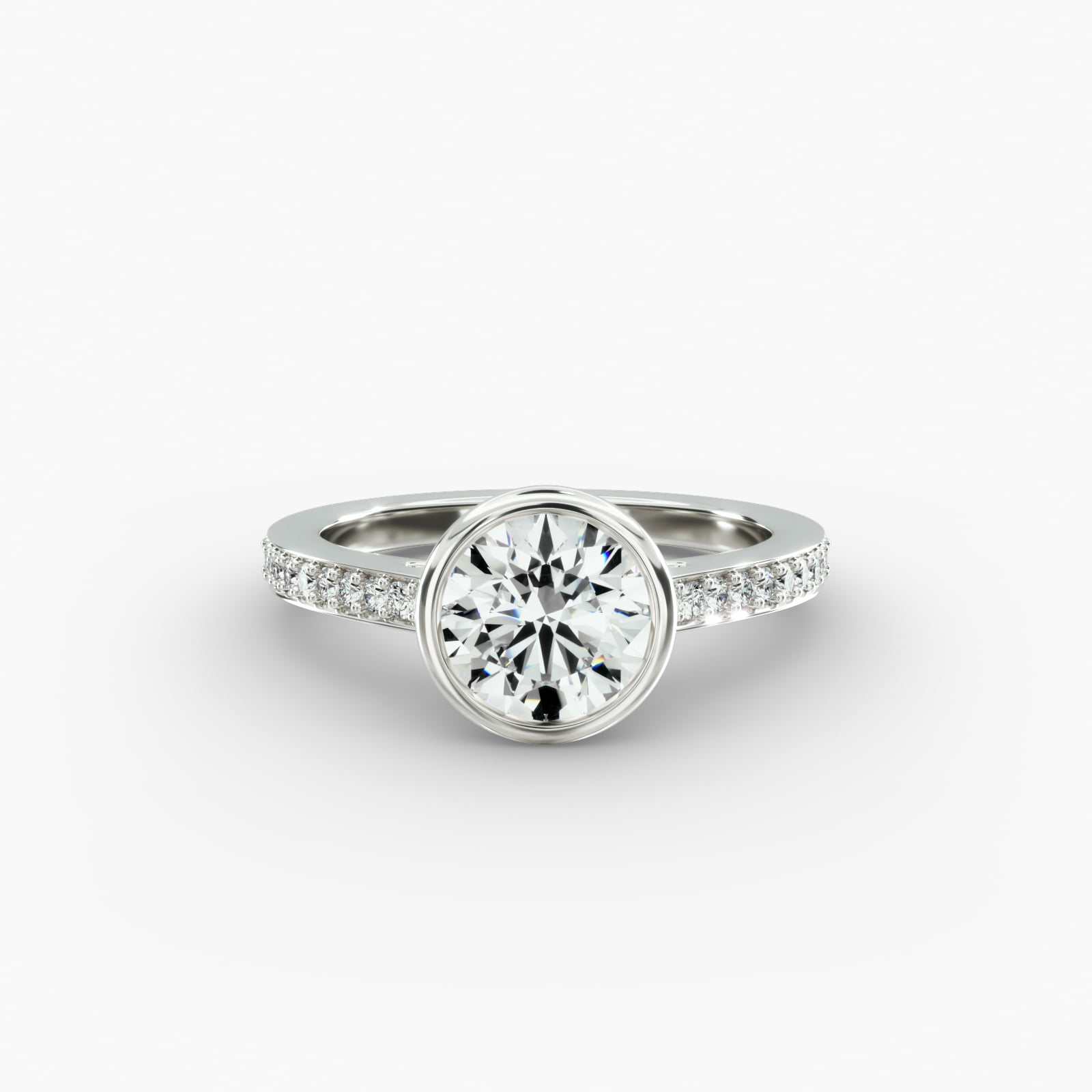 14K White Gold Bezel Set Pavé Diamond Engagement Ring