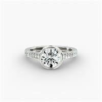 14K White Gold Bezel Set Pavé Diamond Engagement Ring