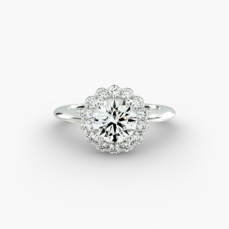14K White Gold Floral Halo Engagement Ring