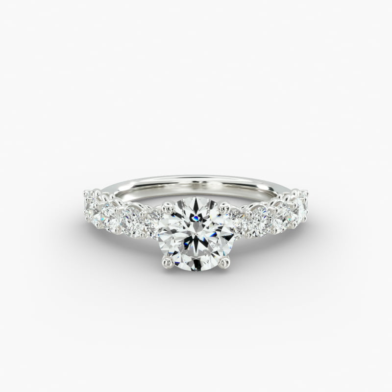 Prong Set Side Stone Diamond Engagement Ring In 14K White Gold
