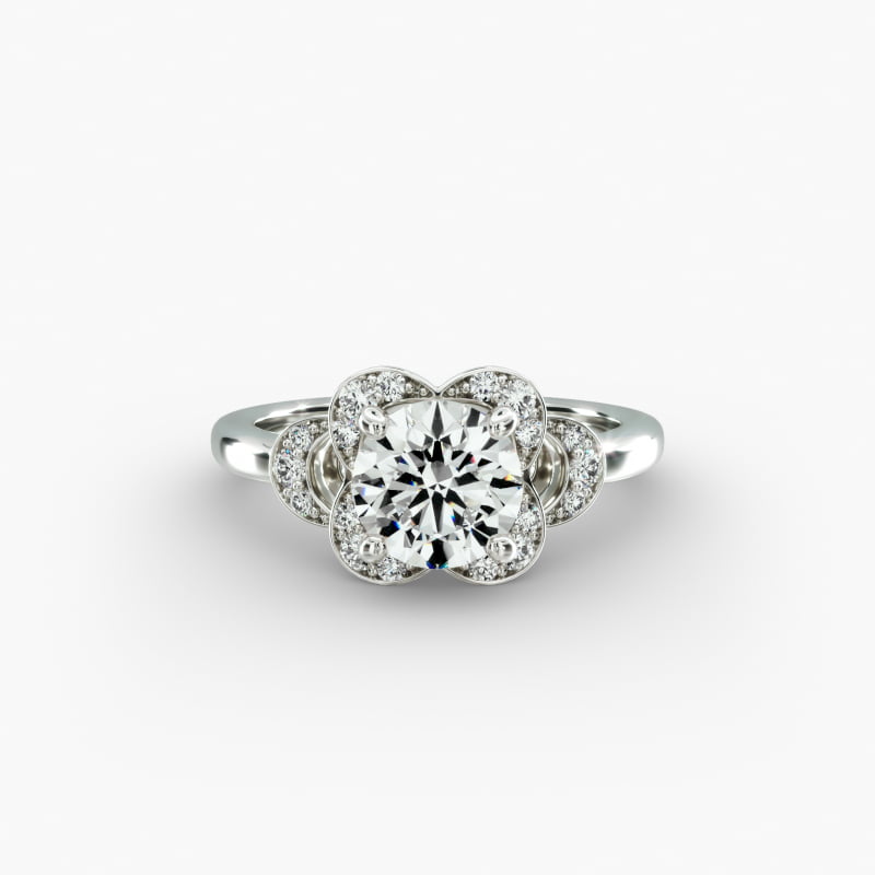 Art Deco Inspired Flower Halo Vintage-Style Engagement Ring In 14K White Gold