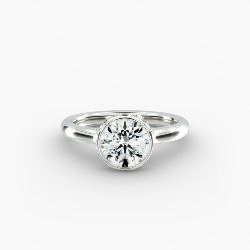 Pavé Crown Bezel Solitaire Engagement Ring In 14K White Gold
