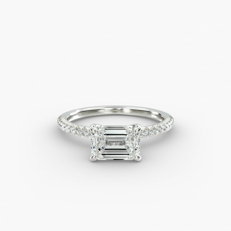 East West Petite Pavé Diamond Engagement Ring In 14K White Gold