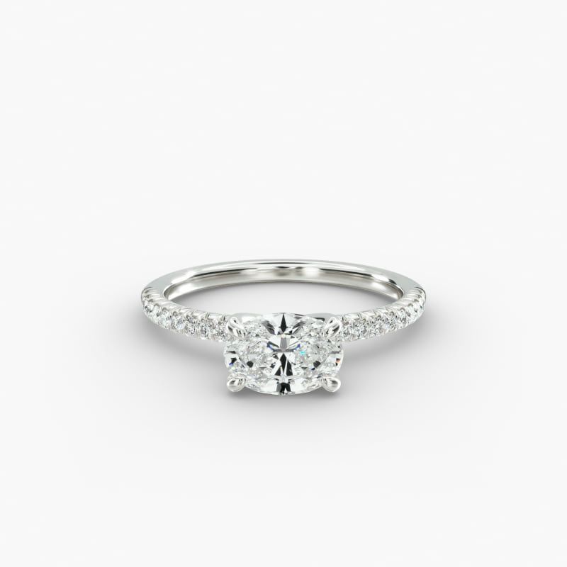 Platinum East West Petite Pavé Engagement Ring (Flush Fit )