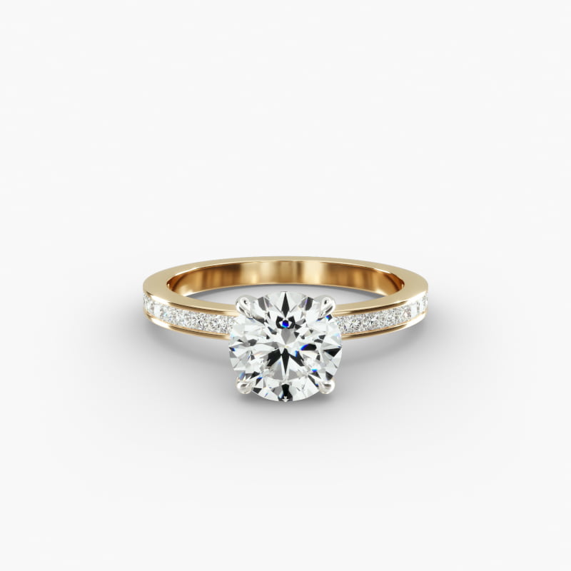 14K Yellow Gold Engagement Ring With Princess Cut Diamonds In Channel Setting Band