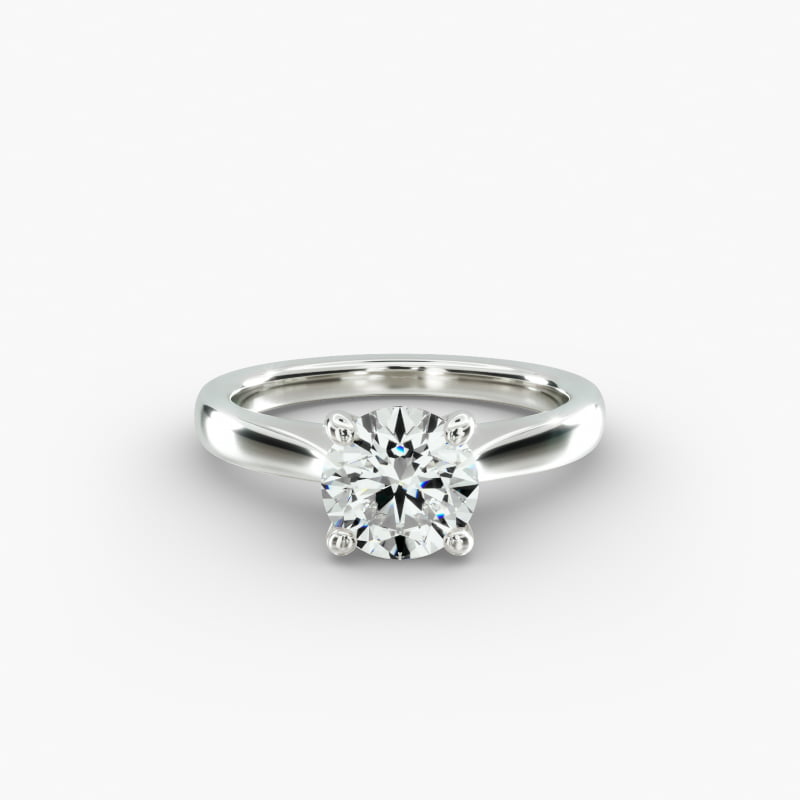 Tapered Solitaire Engagement Ring With Pavé Accent In 14K White Gold