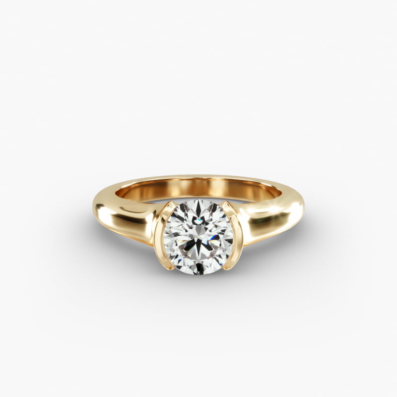 14K Yellow Gold Tapered Half Bezel Engagement Ring