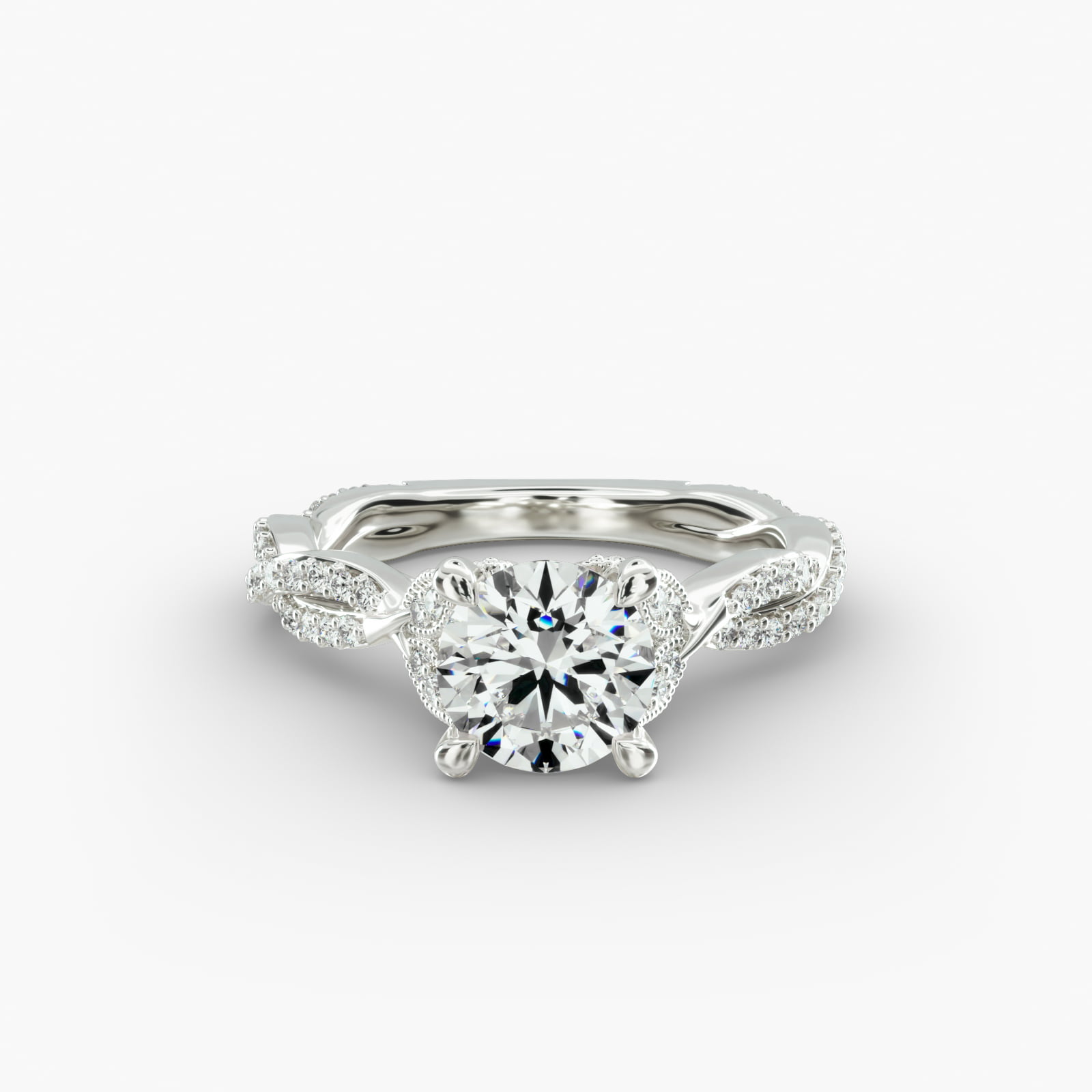 無料発送 Twisted Gold White 14K Pavé Ring-17838w14 Engagement Leaf アクセサリー
