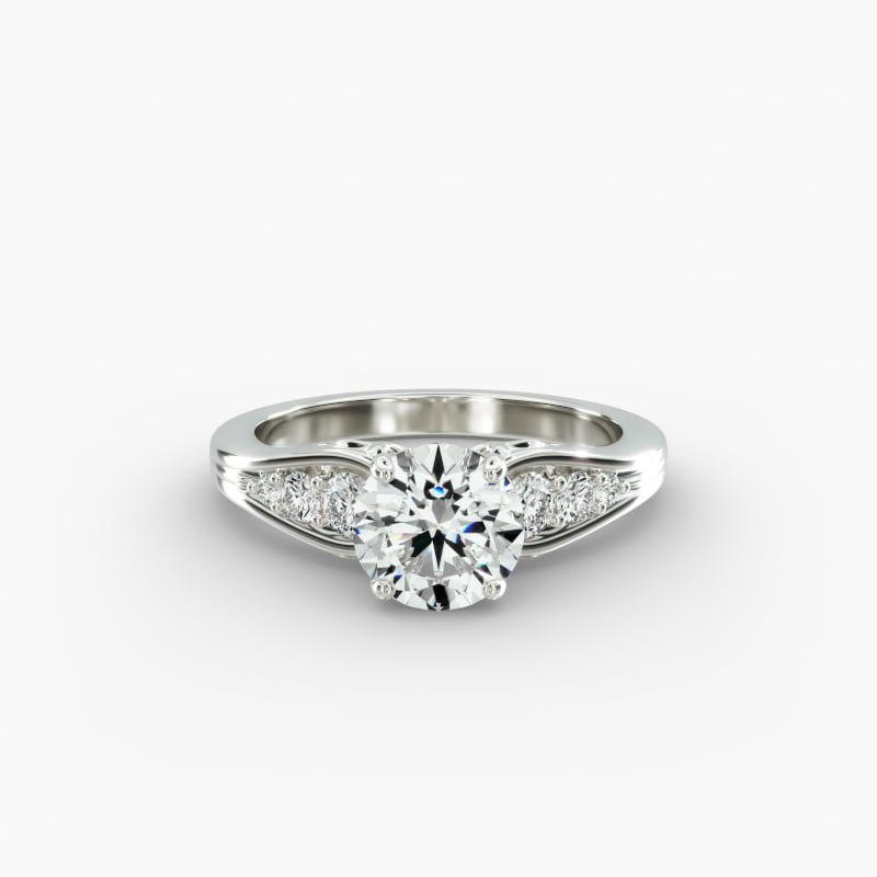 Graduated Pavé Swirl Side Stone Diamond Engagement Ring In 14K White Gold