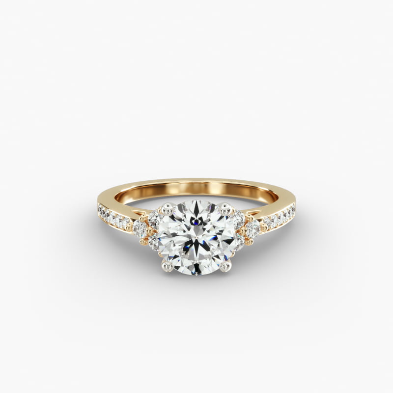 14K Yellow Gold Pavé Trio Engagement Ring
