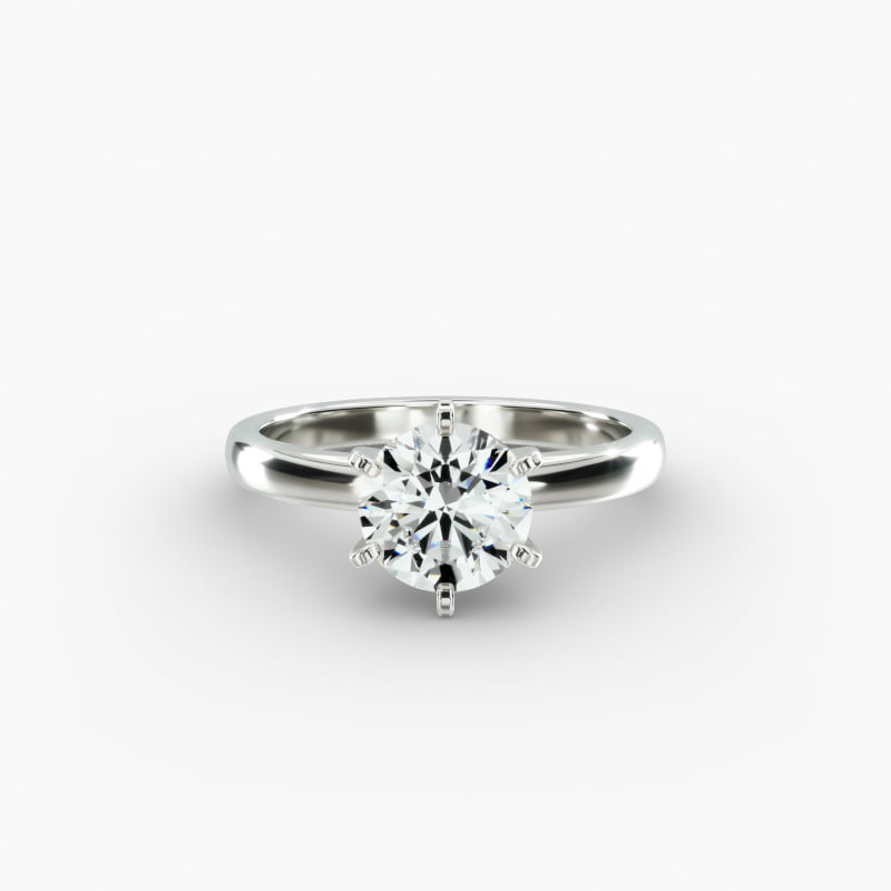 Comfort Fit Six Prong Solitaire Engagement Ring In 14K White Gold