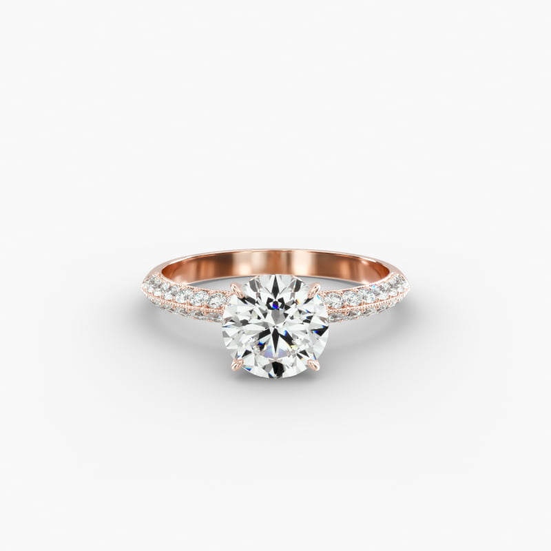 14K Rose Gold Pavé Knife Edge Lotus Basket Engagement Ring