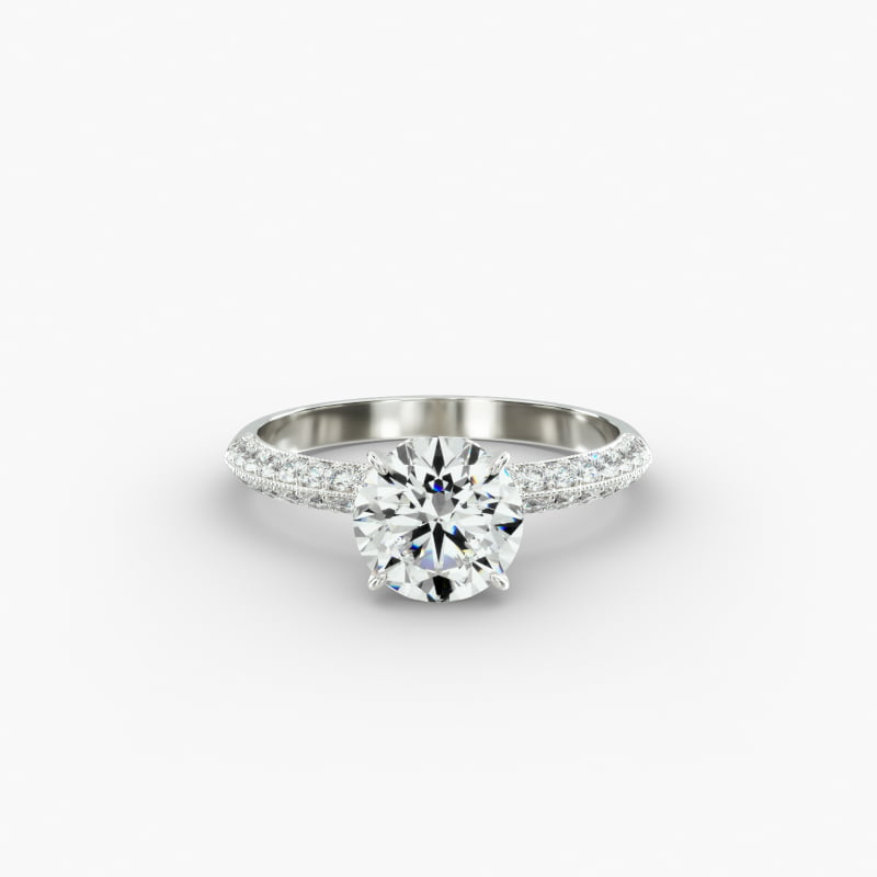 14K White Gold Pavé Knife Edge Lotus Basket Engagement Ring