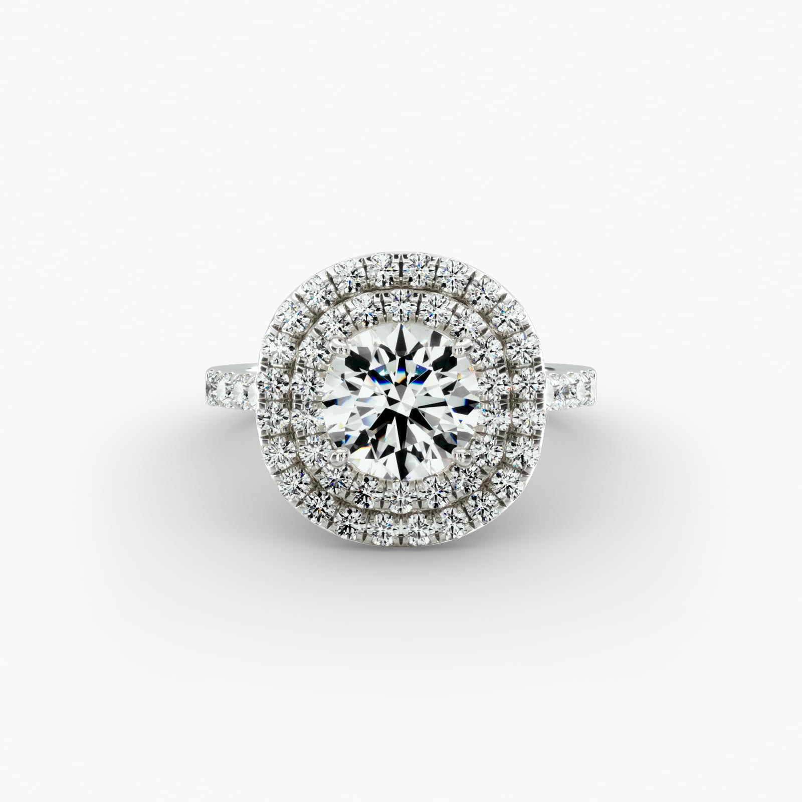 Platinum Diamond Split Shank Double Halo Pavé Engagement Ring