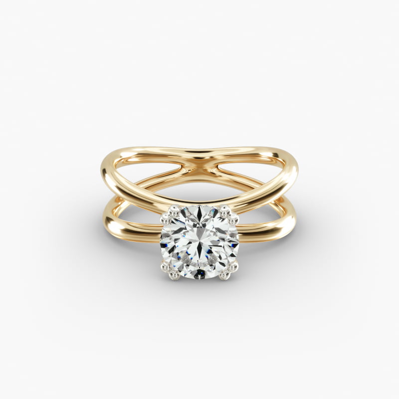 18K Yellow Gold Criss Cross Diamond Solitaire