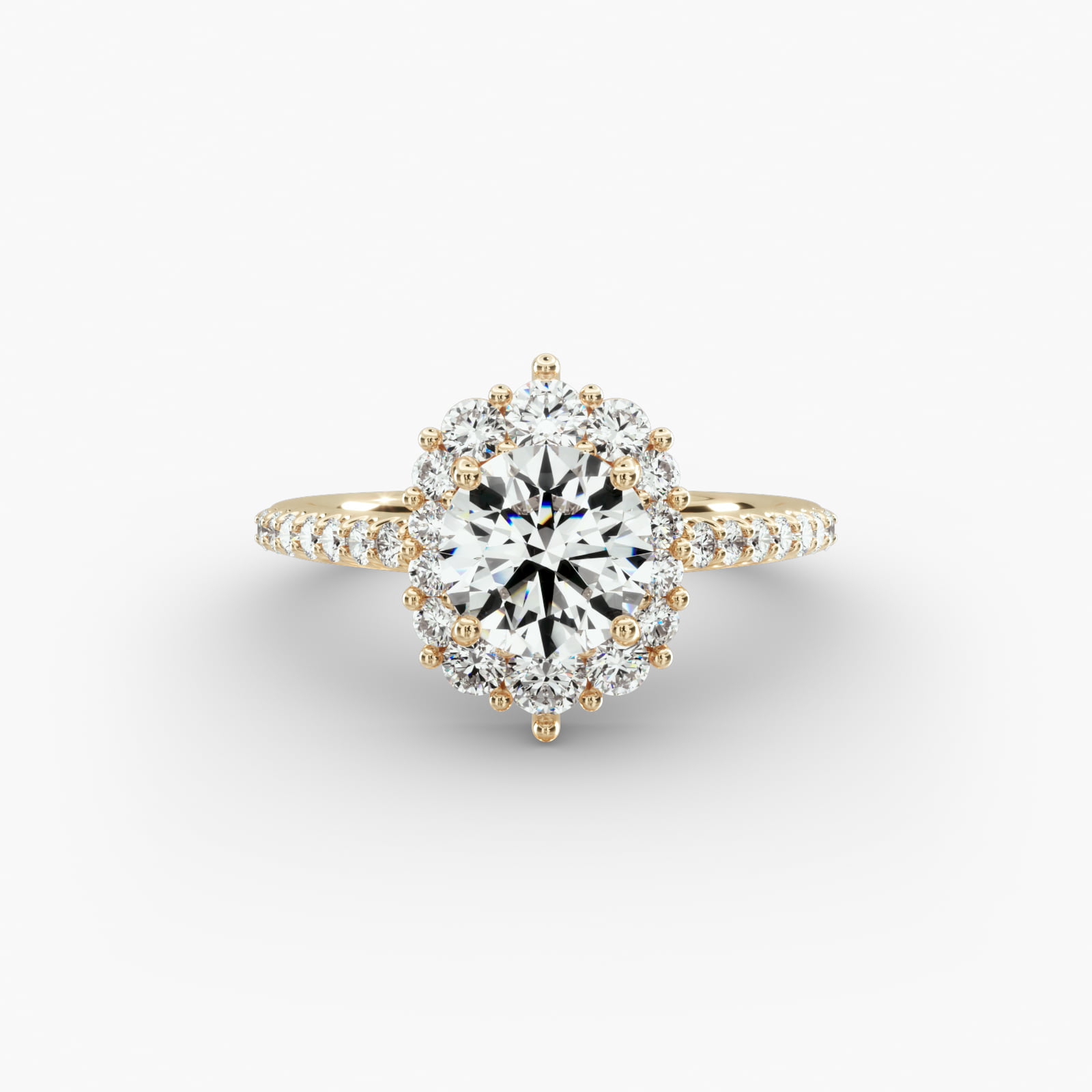 14K Yellow Gold Graduated Halo Diamond Engagement Ring