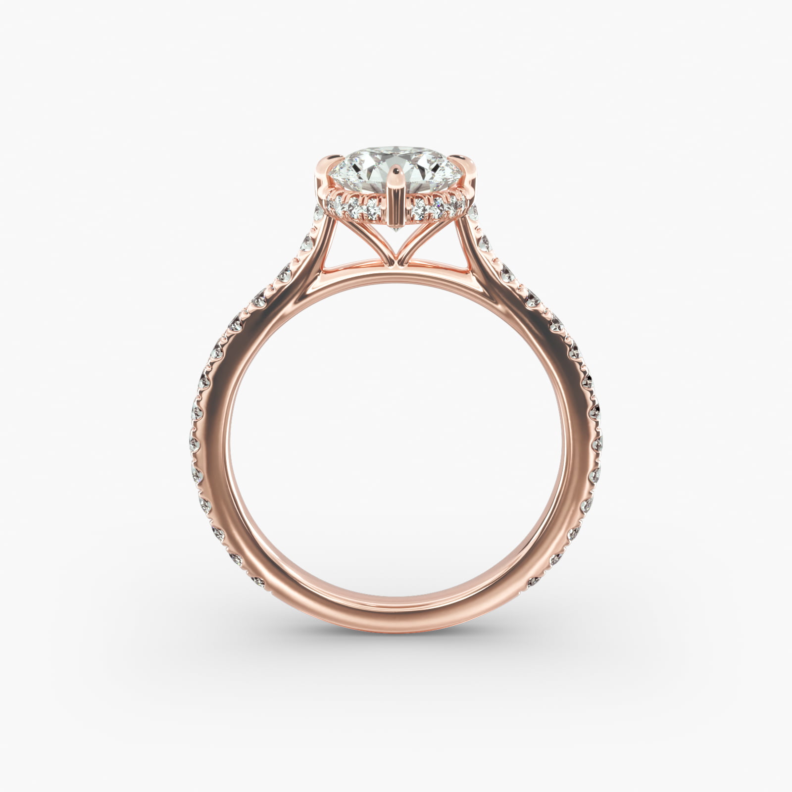 14K Rose Gold Cathedral Pavé Crown Diamond Engagement Ring-18014r14