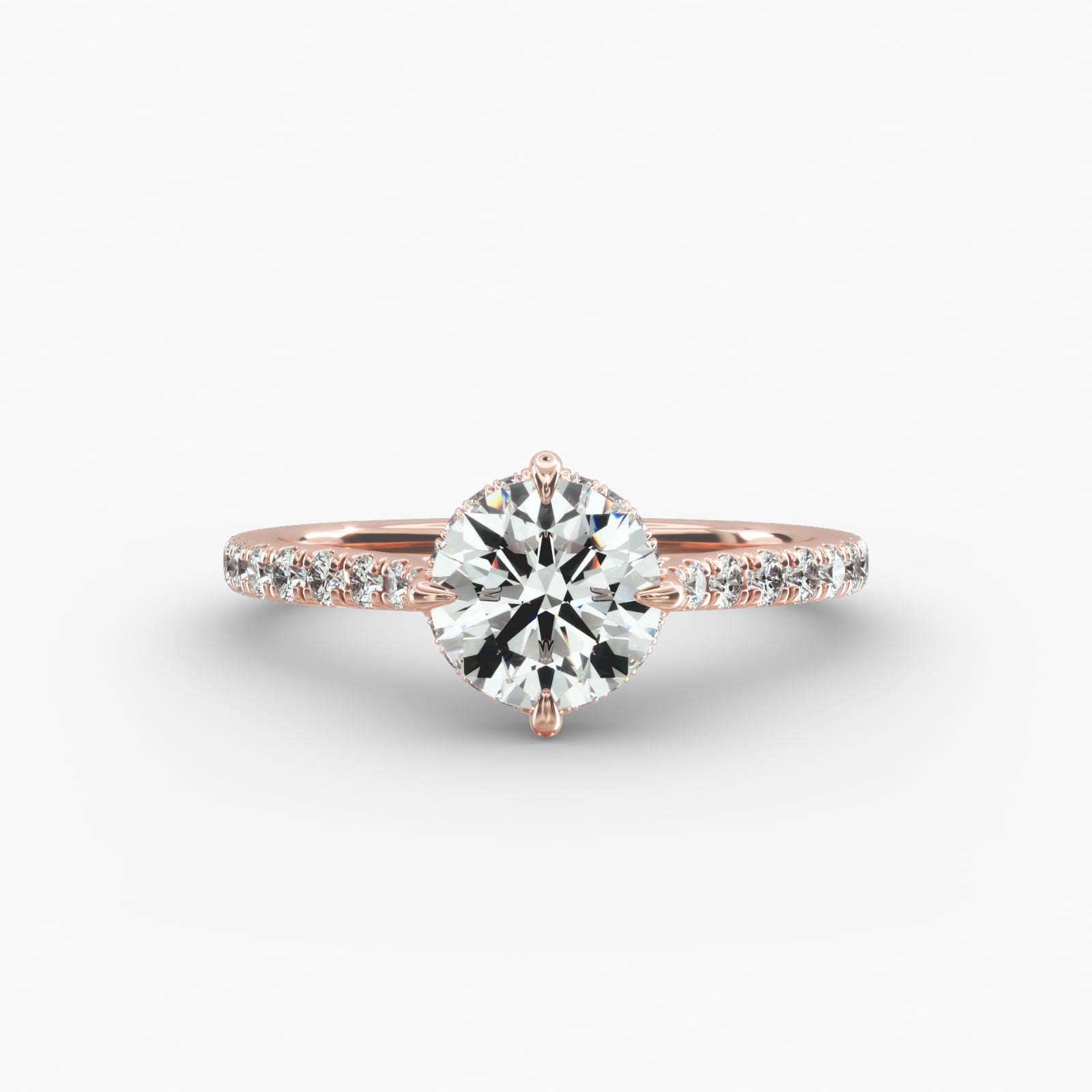 14K Rose Gold Cathedral Pavé Crown Diamond Engagement Ring-18014r14