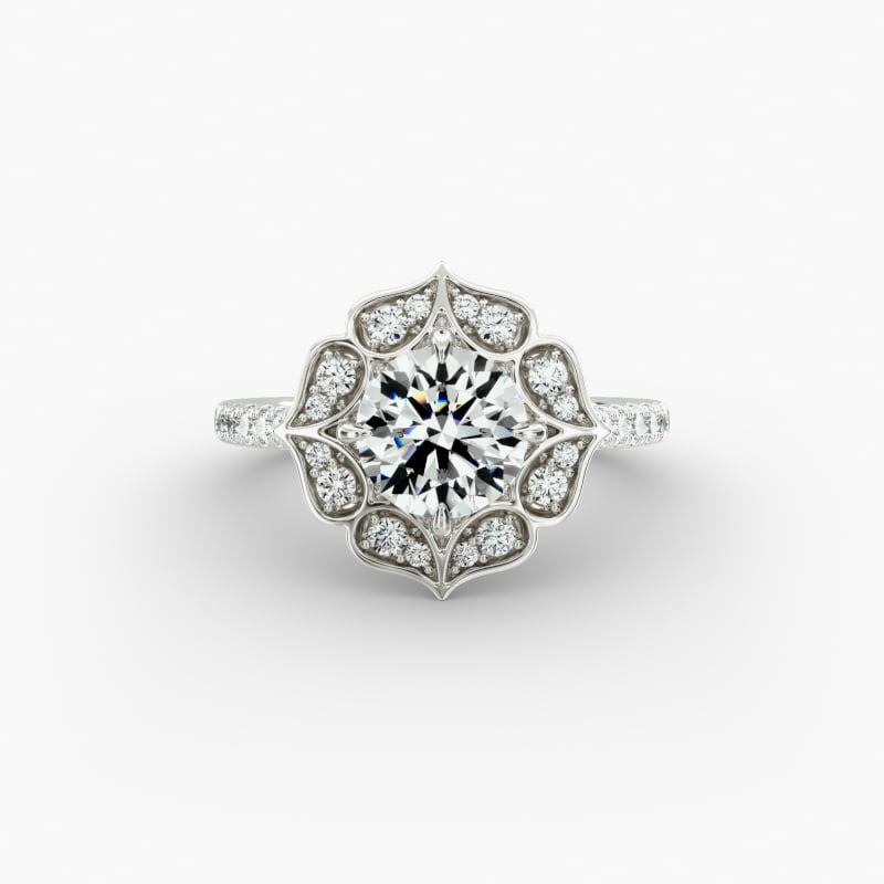 14K White Gold Tear Drops Halo Diamond Engagement Ring