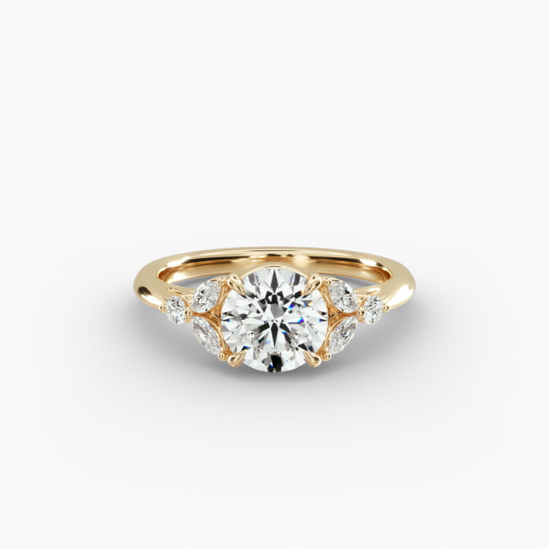 14K Yellow Gold Laurel Leaves Diamond Engagement Ring