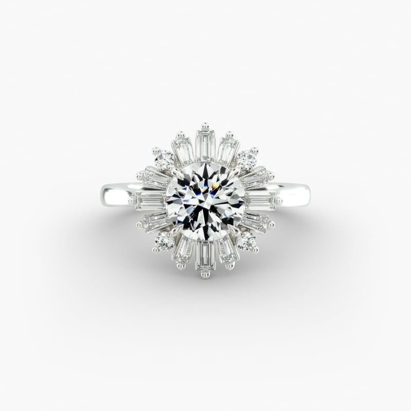 Platinum Baguette Ballerina Halo Diamond Engagement Ring