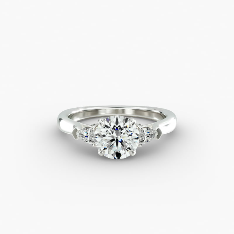 14K White Gold Three Stone Pear Shaped Engagement Ring