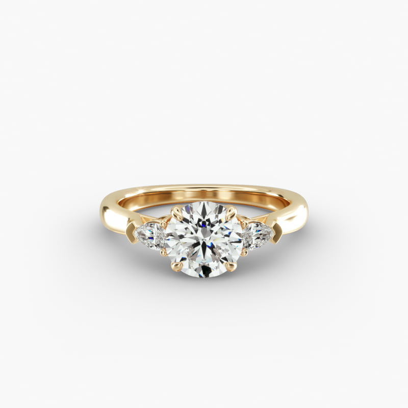 14K Yellow Gold Three Stone Pear Shaped Engagement Ring