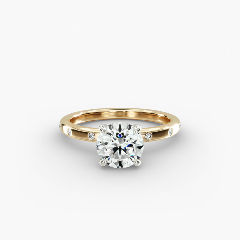 14K Yellow Gold Sleek Accent Diamond Engagement Ring