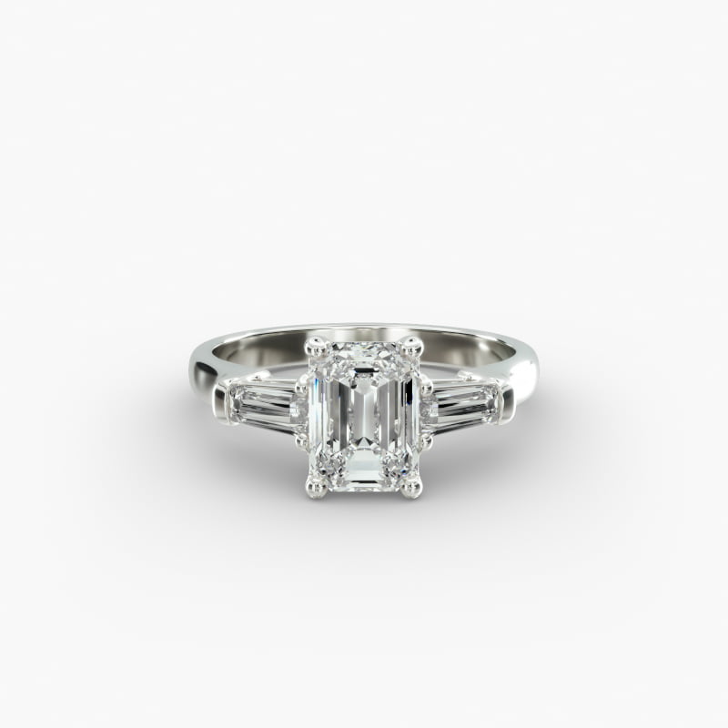 Tapered Baguette Cut Diamond Three Stone Engagement Ring In 14K White Gold