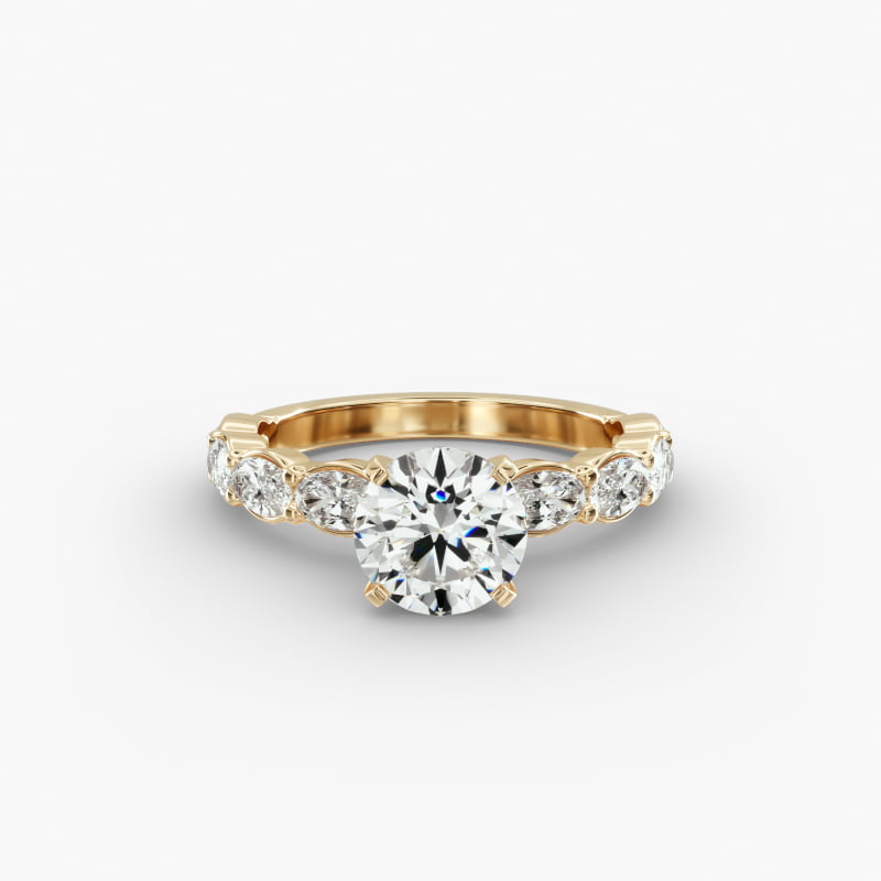 14K Yellow East West Oval Diamond Gold Diamond Engagement Ring