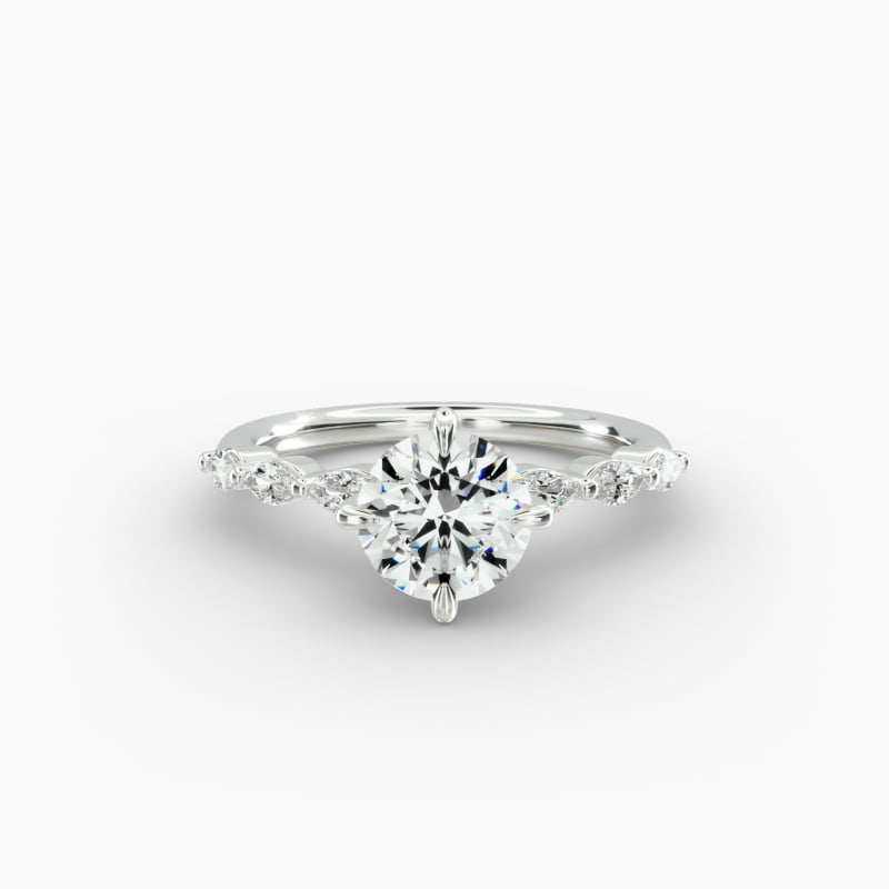 14K White Gold Shared Prong Marquise Side Stone Diamond Engagement Ring