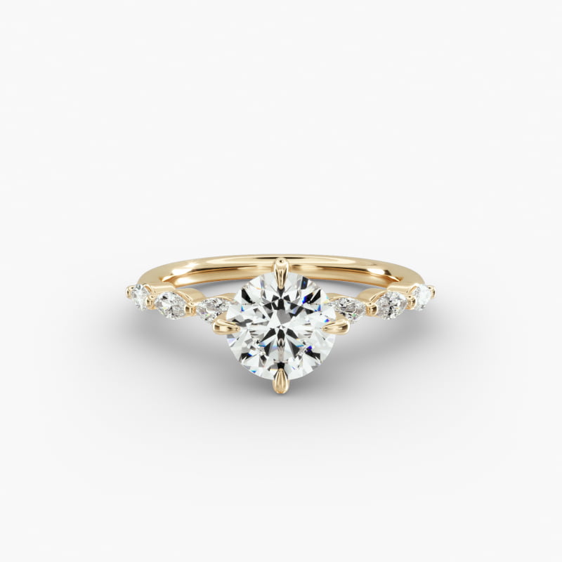 14K Yellow Gold Shared Prong Marquise Side Stone Diamond Engagement Ring